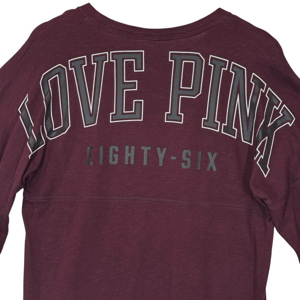 Victoria's Secret PINK Campus Tee Womens M Burgundy‎ Spirit Jersey Oversized Dog - Picture 4 of 10